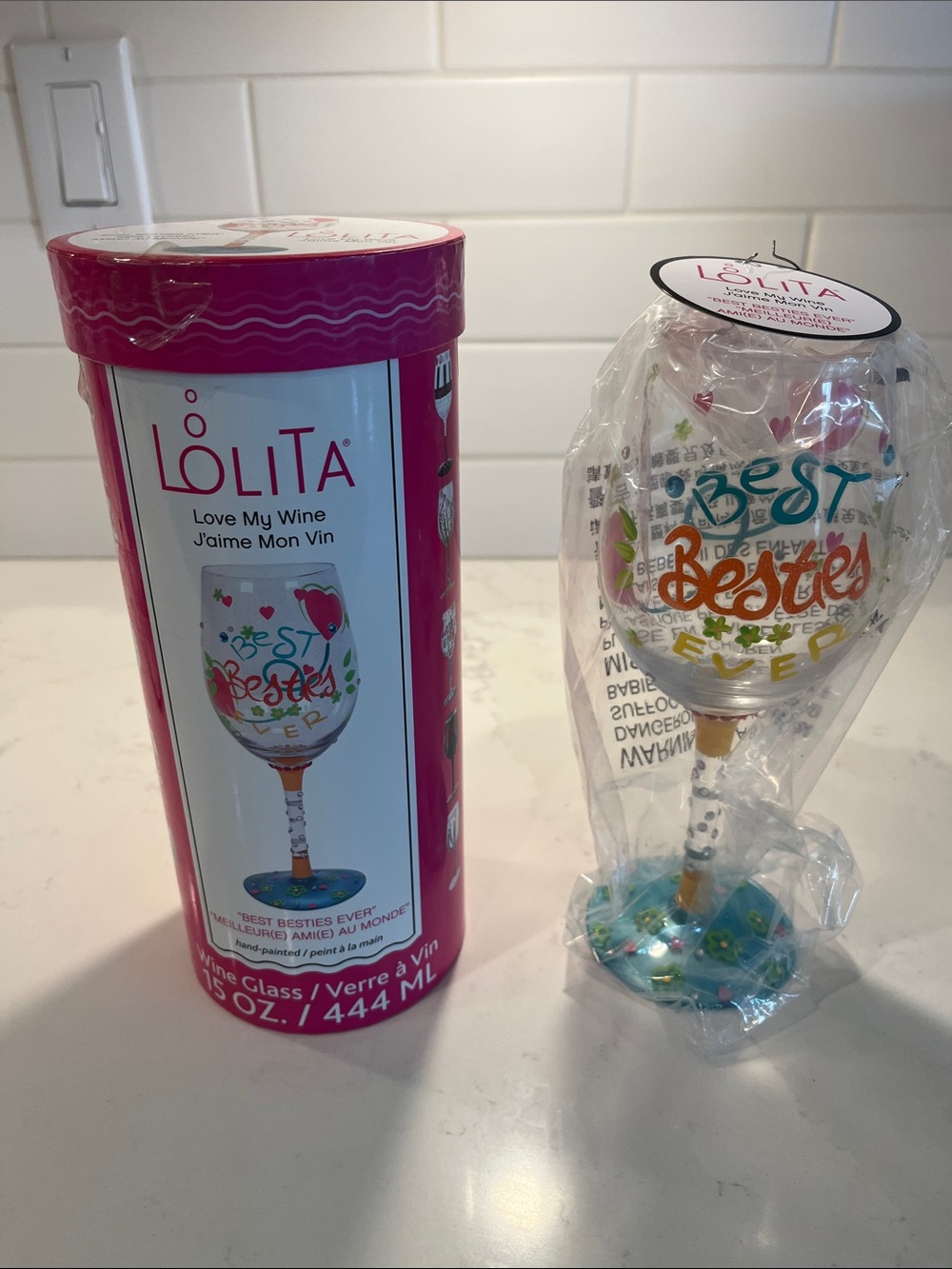 Lolita Best Besties Hand-Painted Wine Glass - Blue, Orange, Pink, Green
